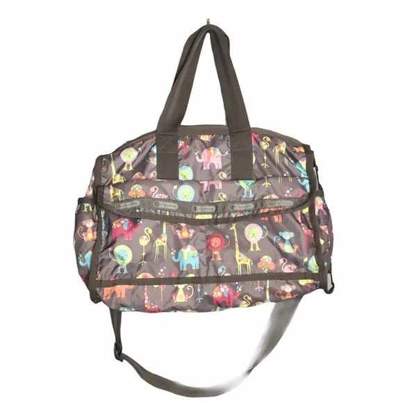 LESPORTAC Classic Diaper Bag Brown Happy Elephants Print - Picture 3 of 12